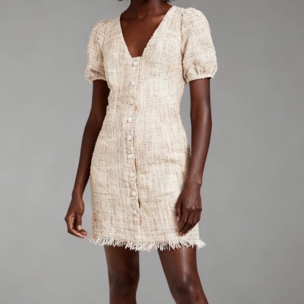 Anthropologie foxiedox Tweed Puff-Sleeve Sheath Dress Mini Retro Preppy size XS